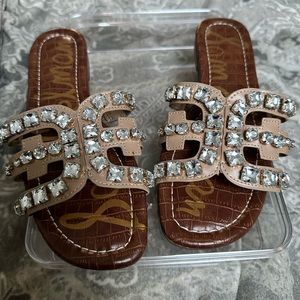 Sam Edelman Tan Sandals with Crystal Embellishments